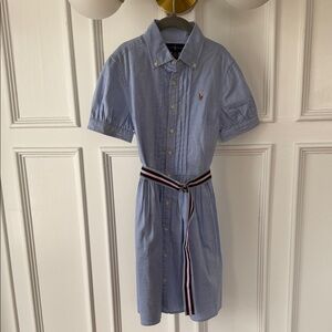 Ralph Lauren Girls Size 10 Light Blue Button-Front Shirtdress with Striped Belt